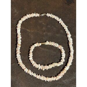 Vintage Shell Chip Necklace & Bracelet Set 16" & 7 1/4"